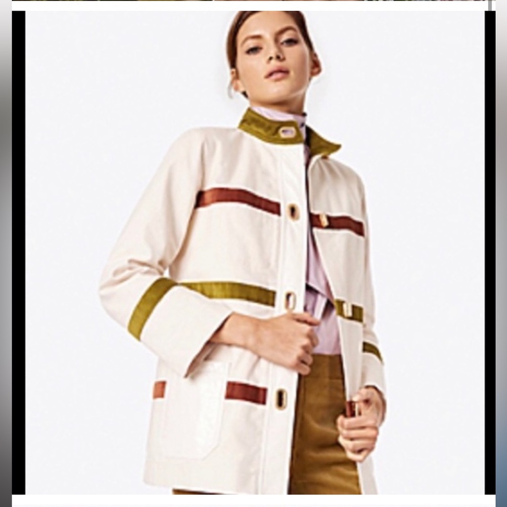NWT Tory Burch Natural Cream Canvas and Corduroy Cadyn Coat, size 0